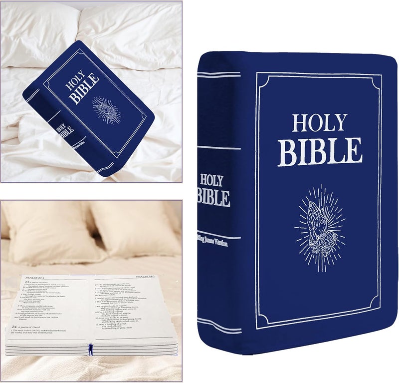 VKMON Bible Pillow Book Plush That Opens, for Teens Adults Christian Gifts, Cozy Faith Bible Pillow (Blue) - Image 1